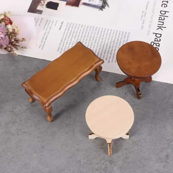 1/12 Dollhouse Miniature Mini Wooden Coffee Table Chair Simulation End Table Furniture Toy for Doll House Decoration Accessories - Image 2