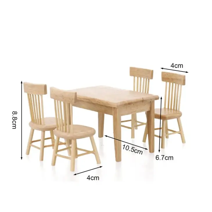 1/12 Miniature Dollhouse Furniture Wooden Dining Table Chair Simulation Toy - Image 6