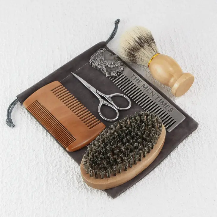 Eco Friendly Boar Bristle Men's Shaving Brush Portable Barber Natural Beard Brush For Facial Cleaning Mustache Tools Gift Bag - Image 2