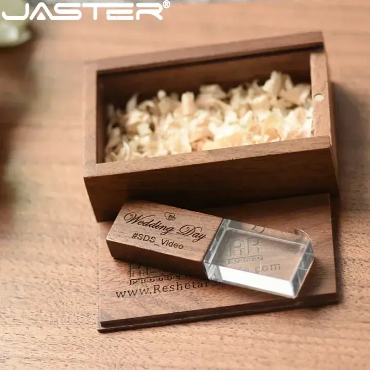 JASTER Crystal Wooden usb flash drive pen drive U disk memory stick pendrive 4GB 8GB 16GB 32GB 64GB wedding gift thumb drive - Image 2