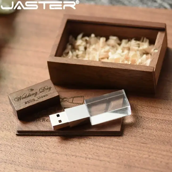 JASTER Crystal Wooden usb flash drive pen drive U disk memory stick pendrive 4GB 8GB 16GB 32GB 64GB wedding gift thumb drive - Image 3