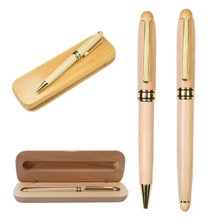 New Bamboo Wooden stationery students Business office Ballpoint Pen And Gift Box Elegant Fancy Nice Pens Christmas Gift Pen Set - Image 2