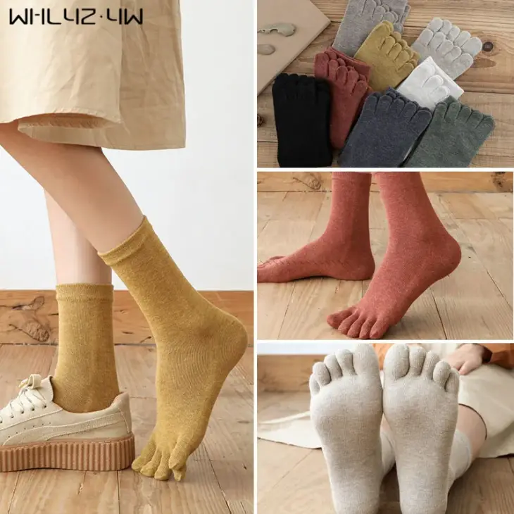 Organic Cotton Man Women Five Finger Socks Solid Soft Elastic Breathable Young Casual Harajuku Socks With Toes Brand Sokken