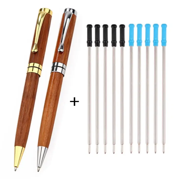 Retro Sandalwood Roll Ball Pen 0.7mm Gold Silver Metal Clip Ballpoint Pen Replaceable Refills Wooden Pen Luxury Stationery Gifts