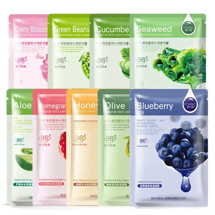 Skin Care Natural Fruit Plant Facial Mask Moisturizing Oil-Control Blueberry Cucumber Pomegranate Fruit Aloe Sheet Face Mask - Image 3